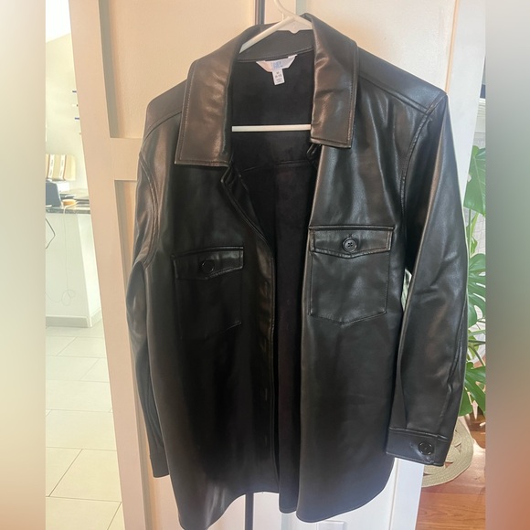 NWT! Women’s True & Co Faux Leather Button Down - Picture 2 of 6